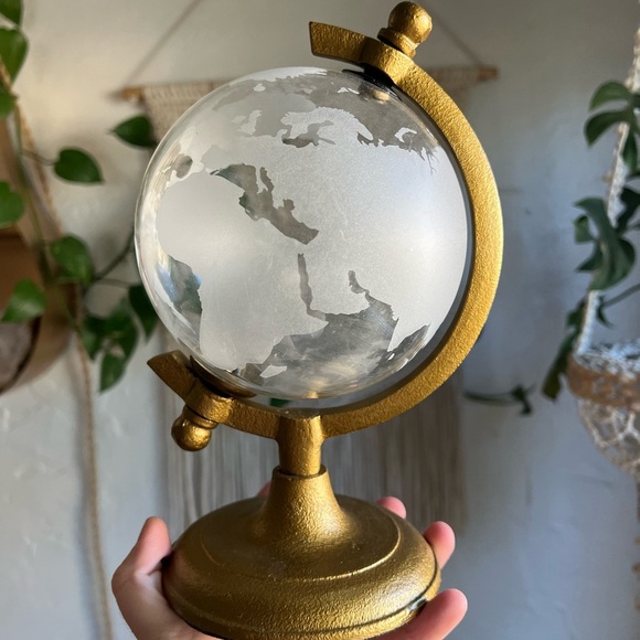 8” Frosted Glass & Gold Decorative Globe | Modern Desk Decor | Made in India - Picture 2 of 6